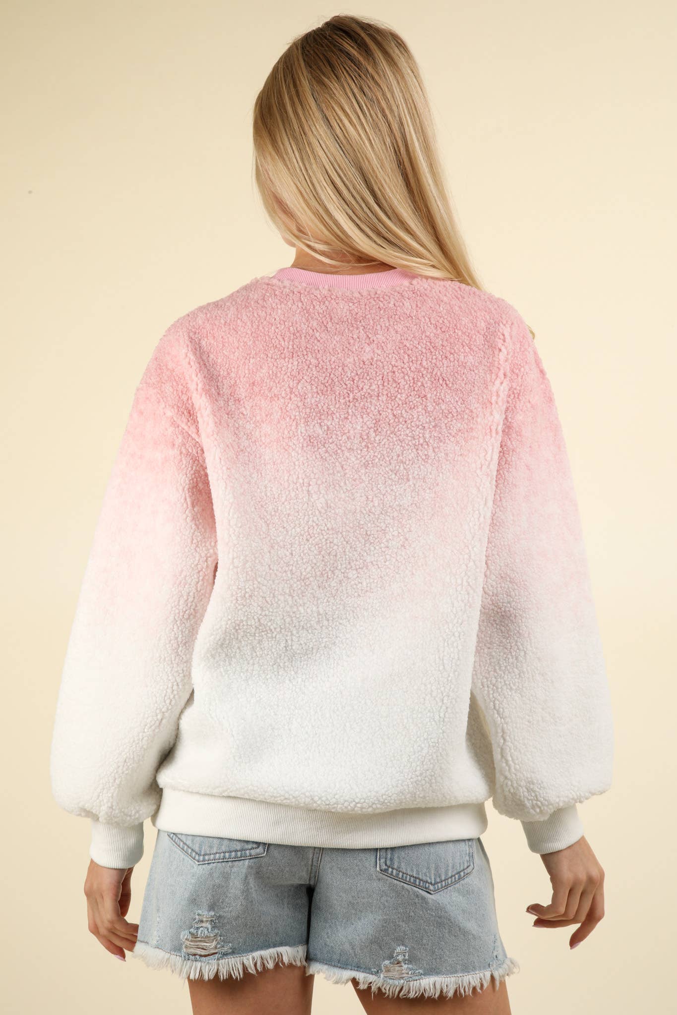 Pink Soft Fleece Warm Cozy Ombre Oversized Sweatshirt
