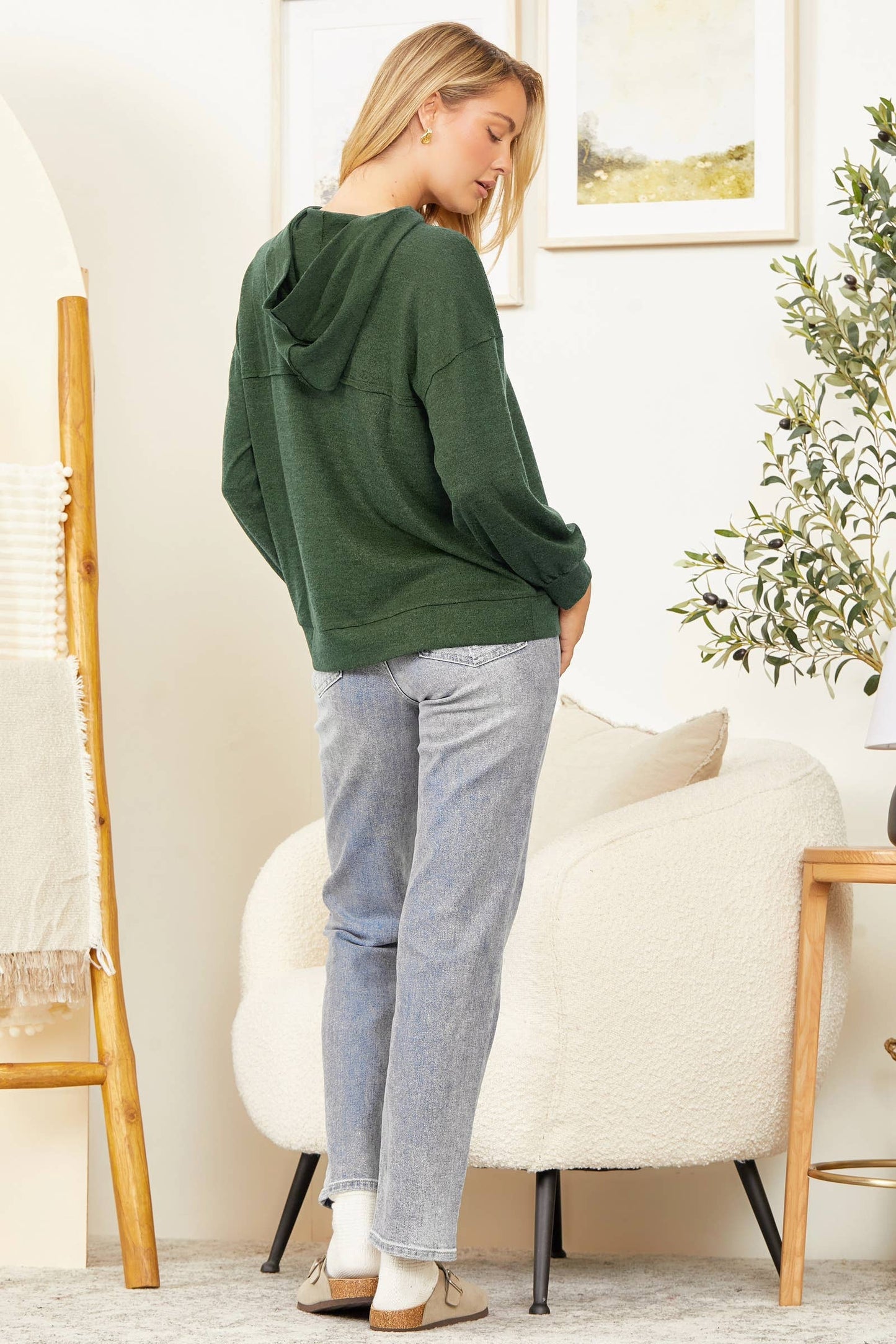 Solid Colored Oatmeal Gray Knitted Hoodie