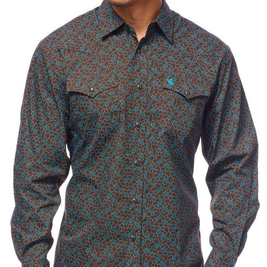 Brown and Blue Paisley Men's Western Shirt