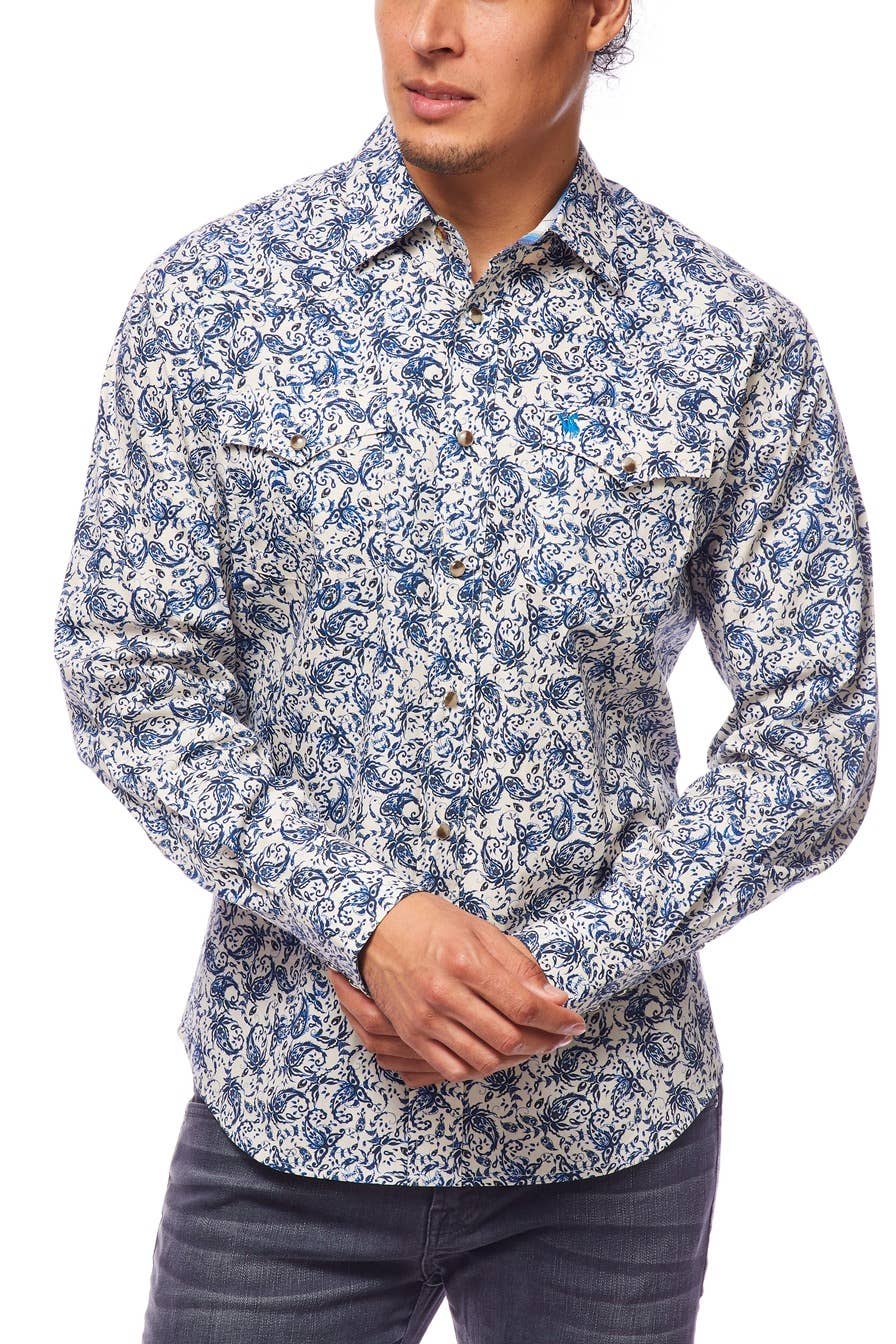 Brown and Blue Paisley Men's Western Shirt