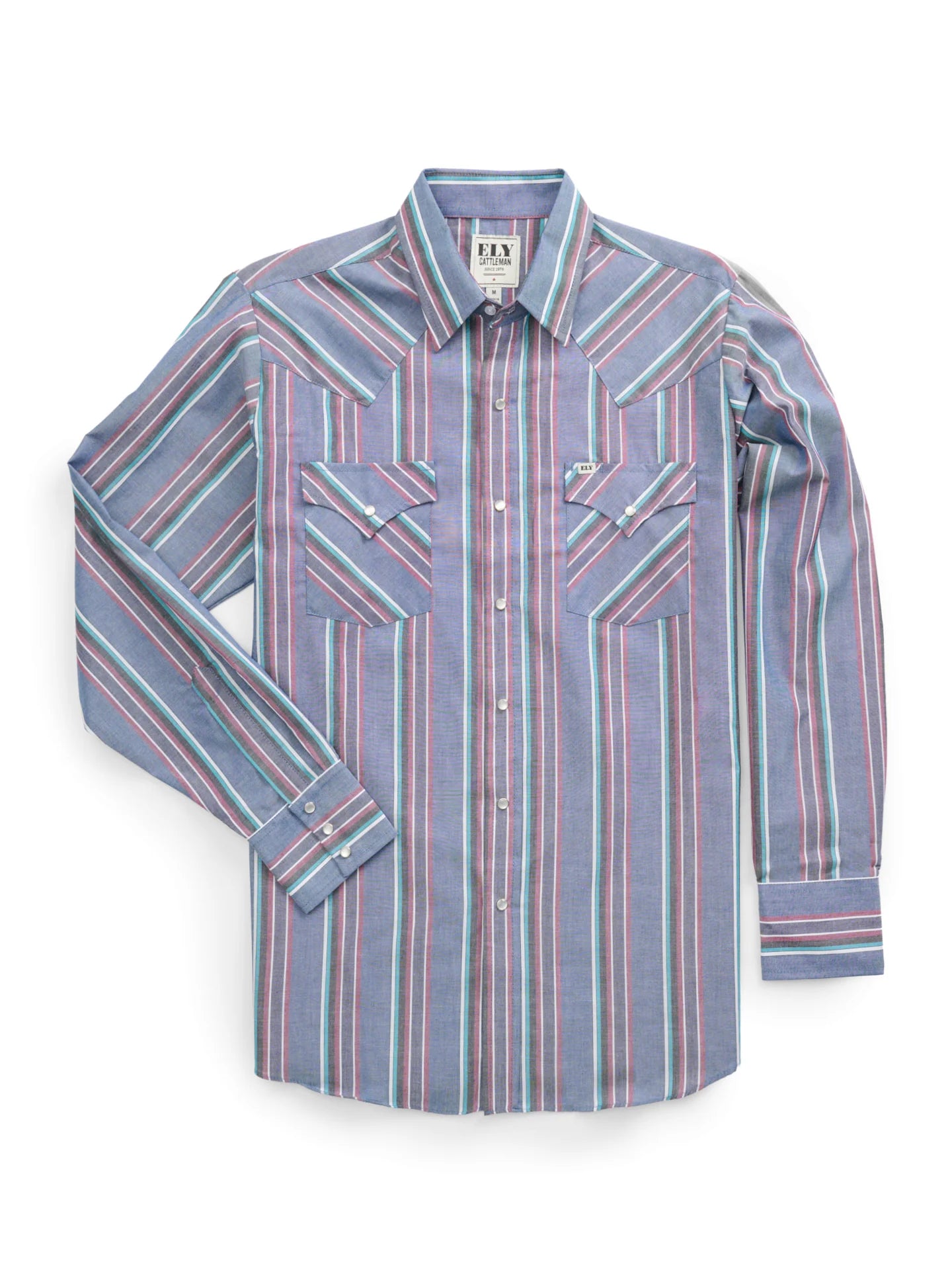Men's Ely Cattleman Long Sleeve Stripe Western Snap Shirt Blue