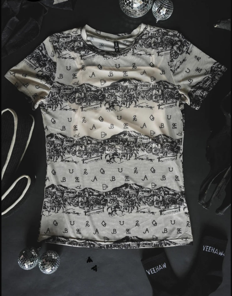High Noon Mesh Tee with Cami Beige