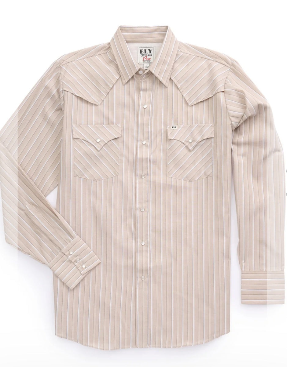 Men's Ely Cattleman Long Sleeve Stripe Tan Western Snap Shirt