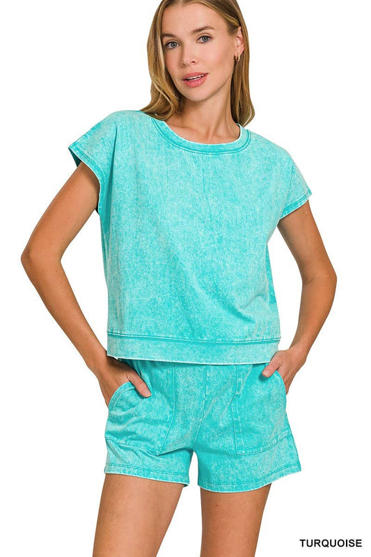 Premium Cotton Washed Sleeveless Top Shorts Set