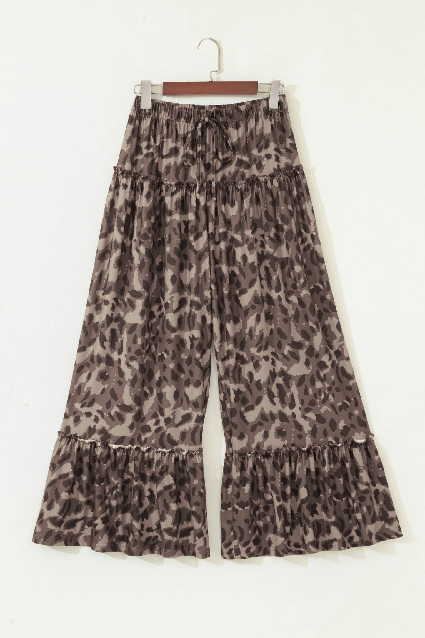 Western Leopard/camo Print Frilled Detail Drawstring Pants