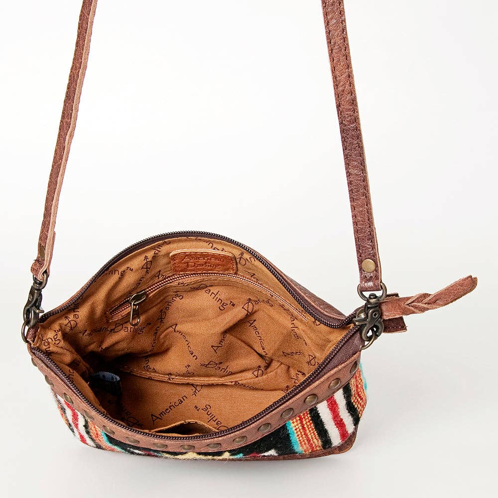 Southwestern Saddle Blanket Crossbody Bag with Genuine Leather Trim
