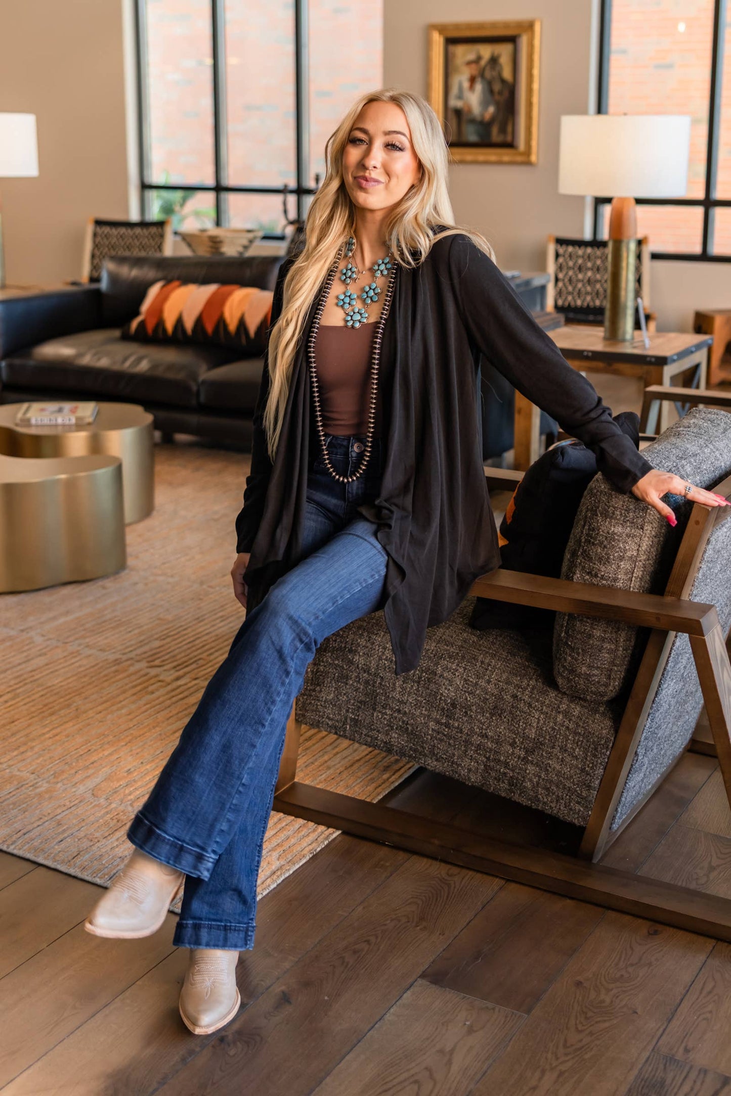 Soft Drape Open Front Chocolate Brown Cardigan