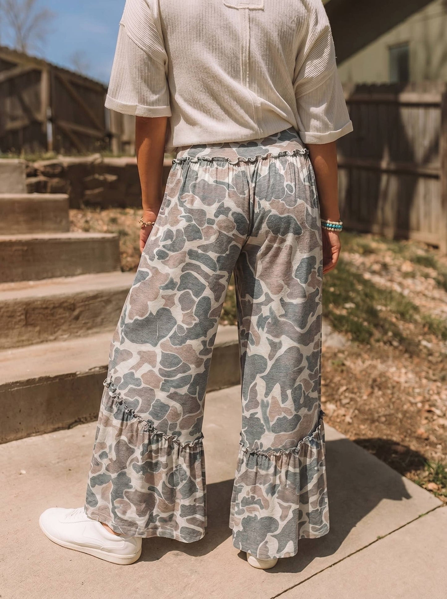 Western Leopard/camo Print Frilled Detail Drawstring Pants