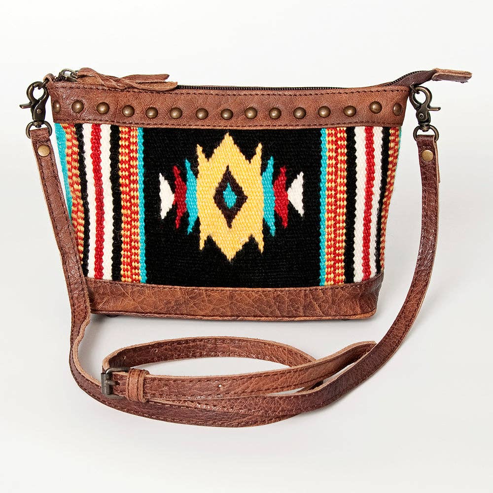 Southwestern Saddle Blanket Crossbody Bag with Genuine Leather Trim