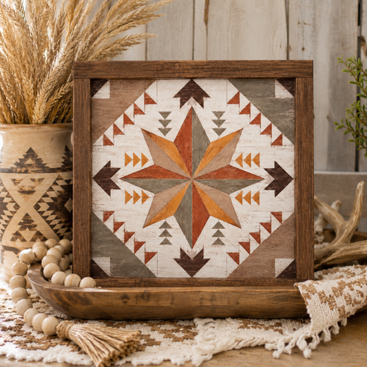 Southwestern Barn Quilt Framed Wood Sign – Rustic Farmhouse