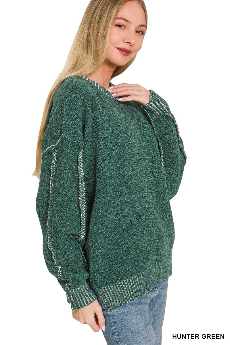 Exposed Seam Drop Shoulder Oversized Sweater