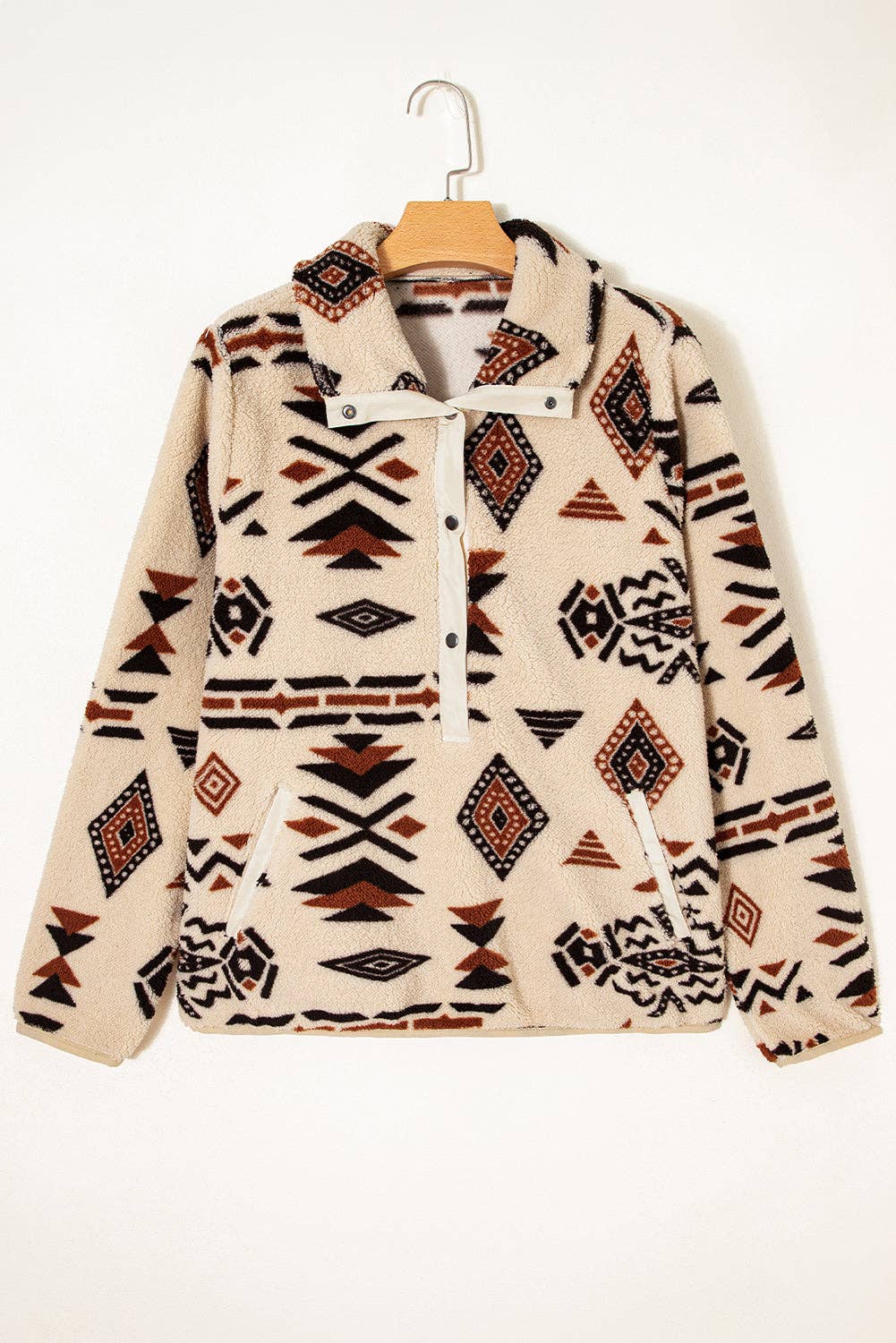 Black or Khaki Western Aztec Half Zip Plush Sweatshirt