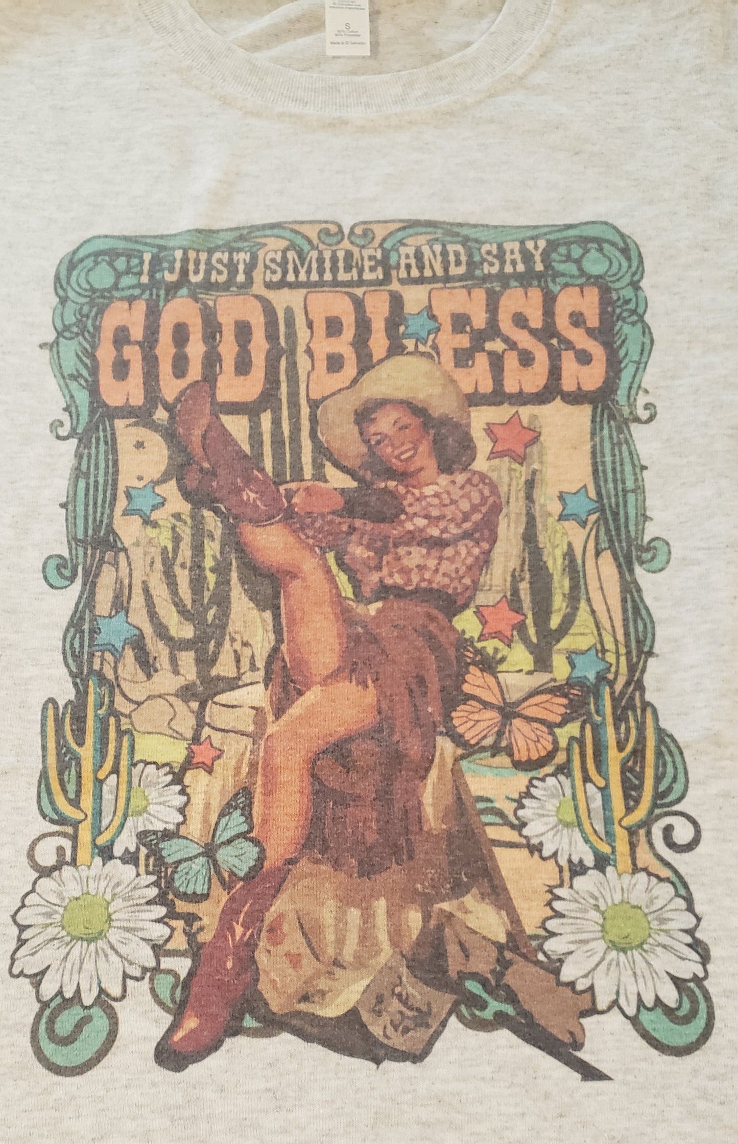 Vintage Cowgirl - I Just Smile & Say God Bless Tee