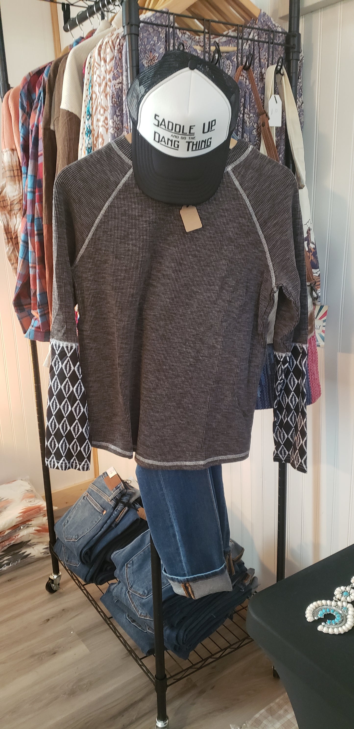 Gray Aztec Ribbed Shirt