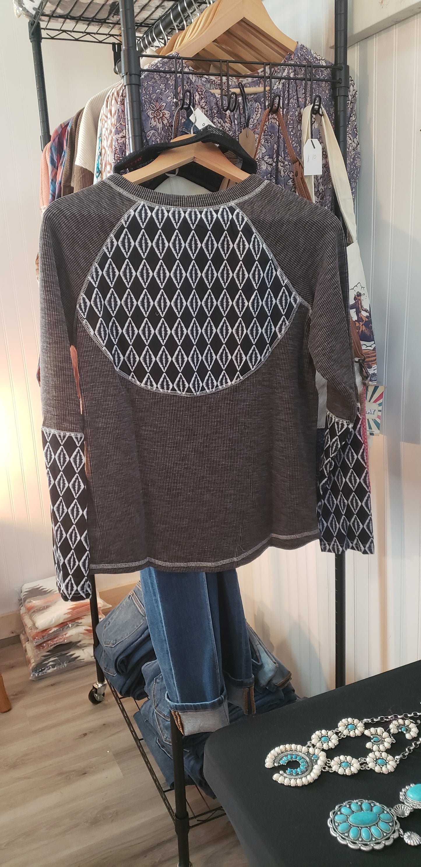 Gray Aztec Ribbed Shirt