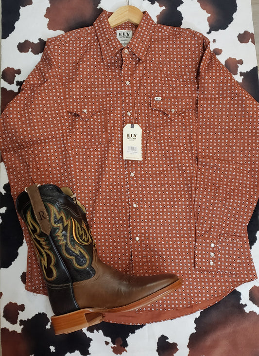 Ely Cattleman Rust Medallion Western Shirt