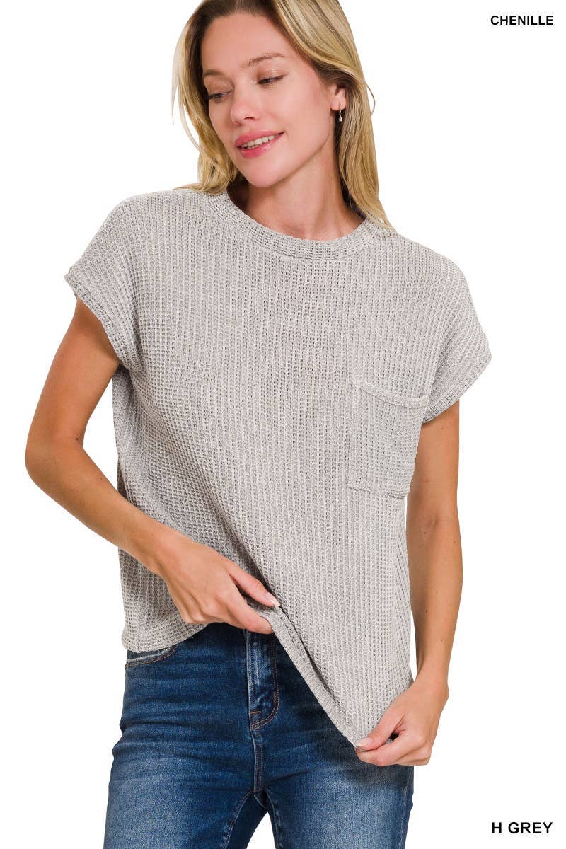 Chenille Waffle Short Sleeve Sweater