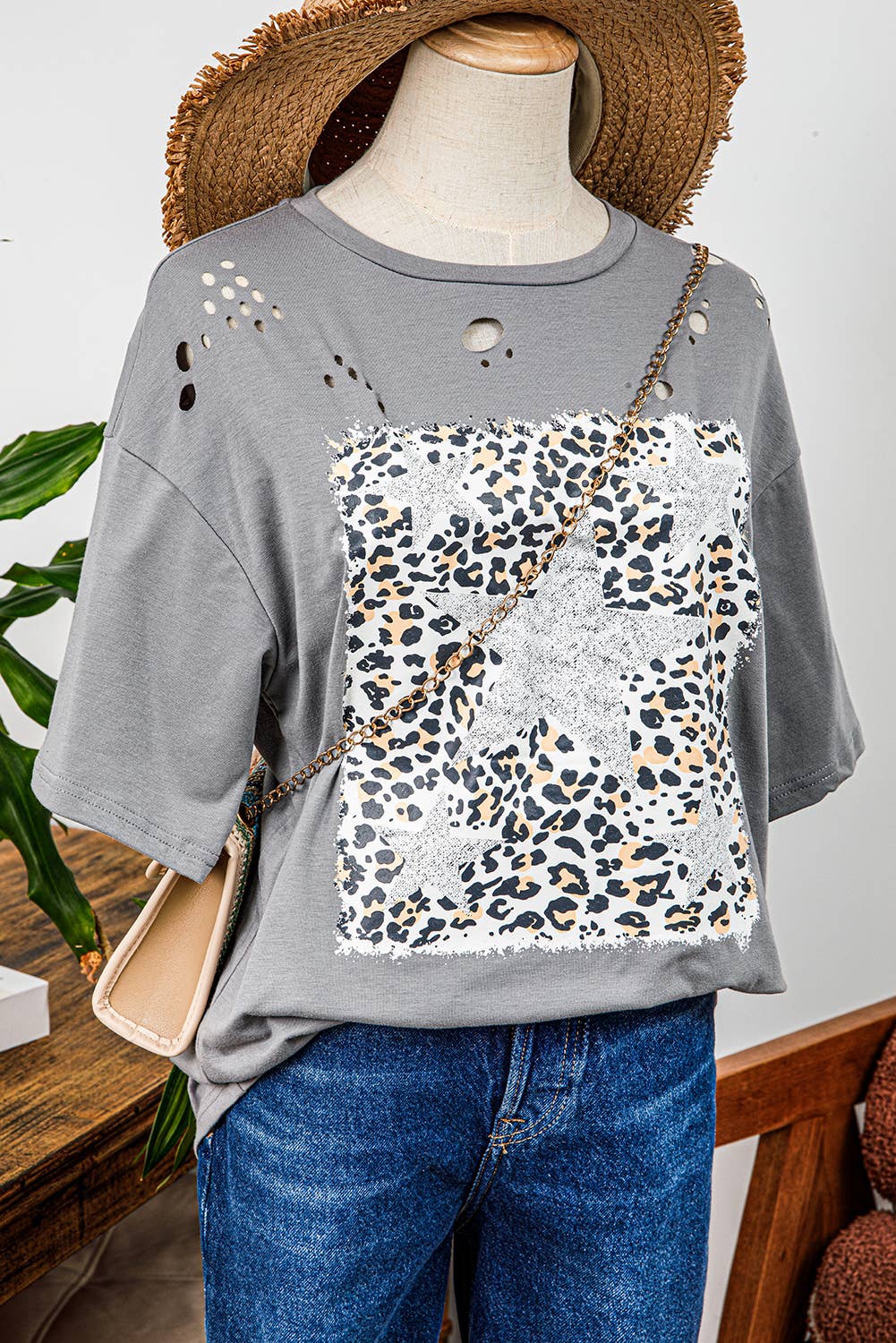 Western Stars Leopard Graphic Distressed Tee