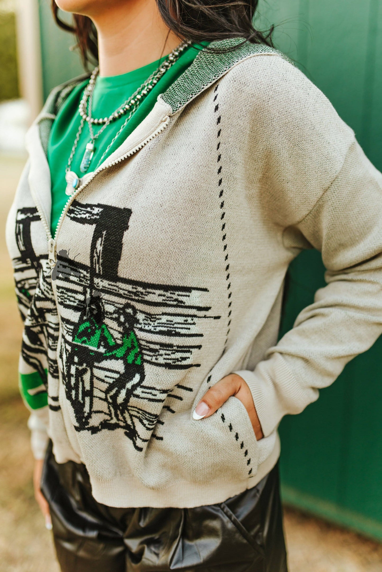 THE RANCHITA VERDE BUCKING HORSE SWEATER