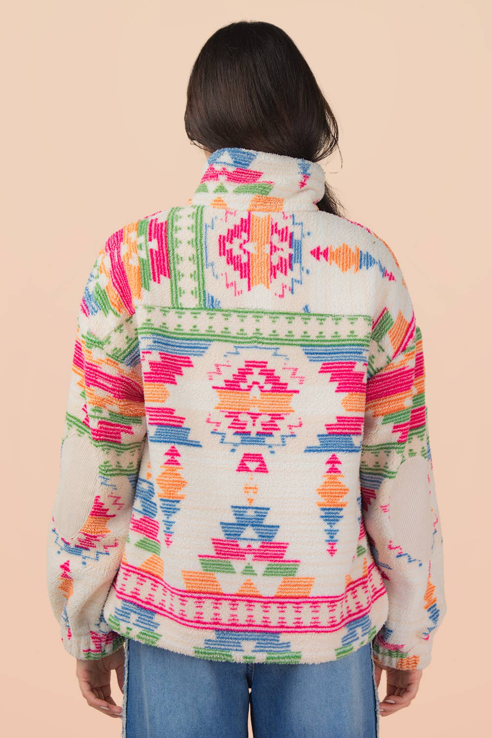 Half Zip Up Aztec Graphic Fleece Top