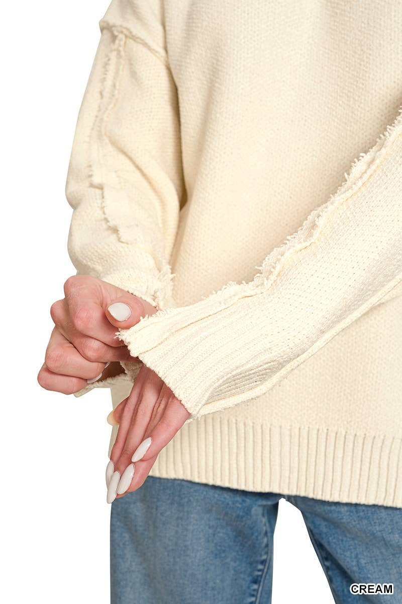 Exposed Seam Drop Shoulder Oversized Sweater