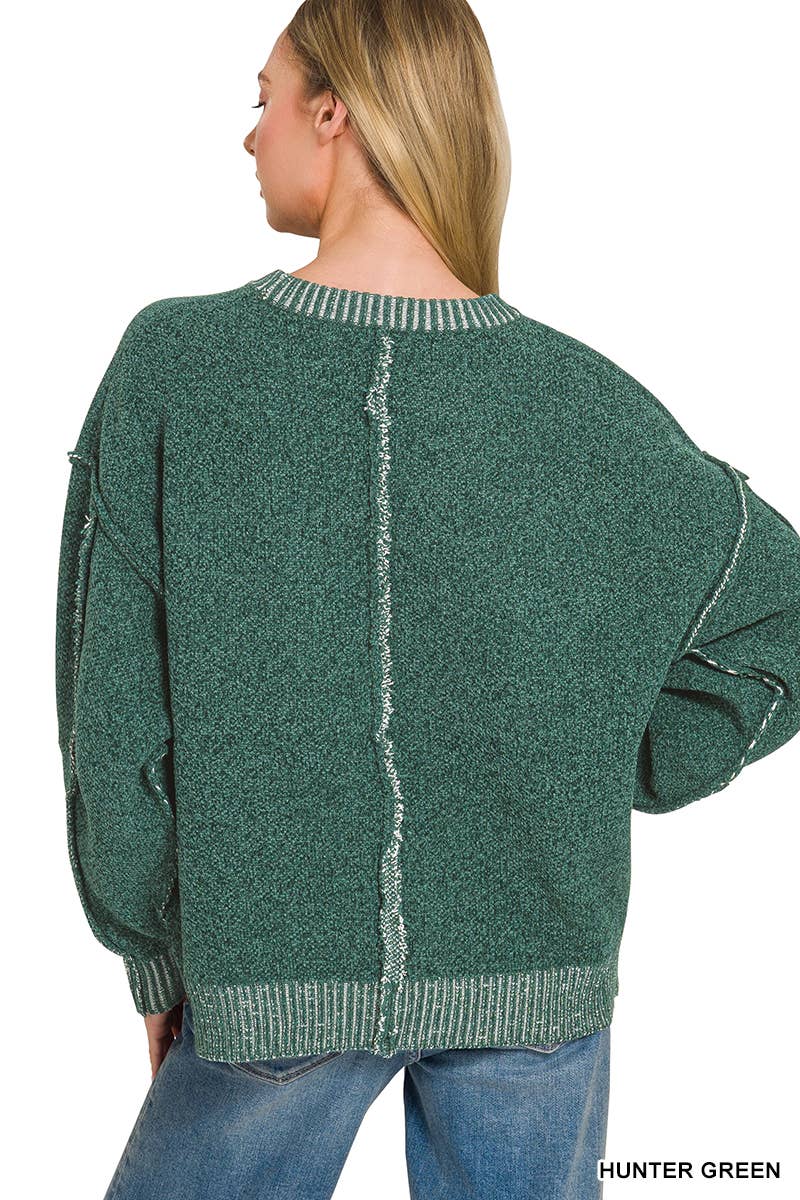 Exposed Seam Drop Shoulder Oversized Sweater