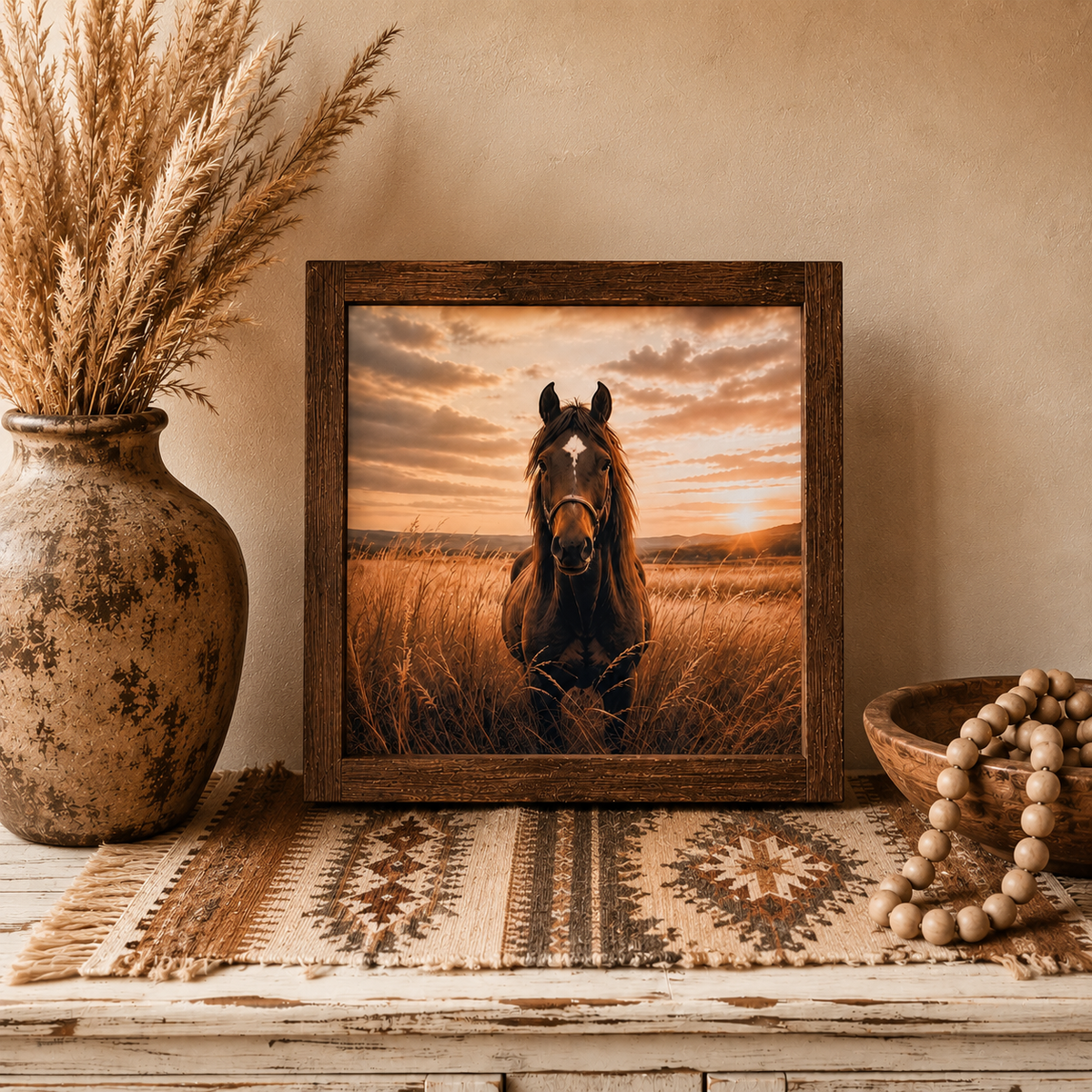 Golden Horizon Horse Framed Farmhouse Sign