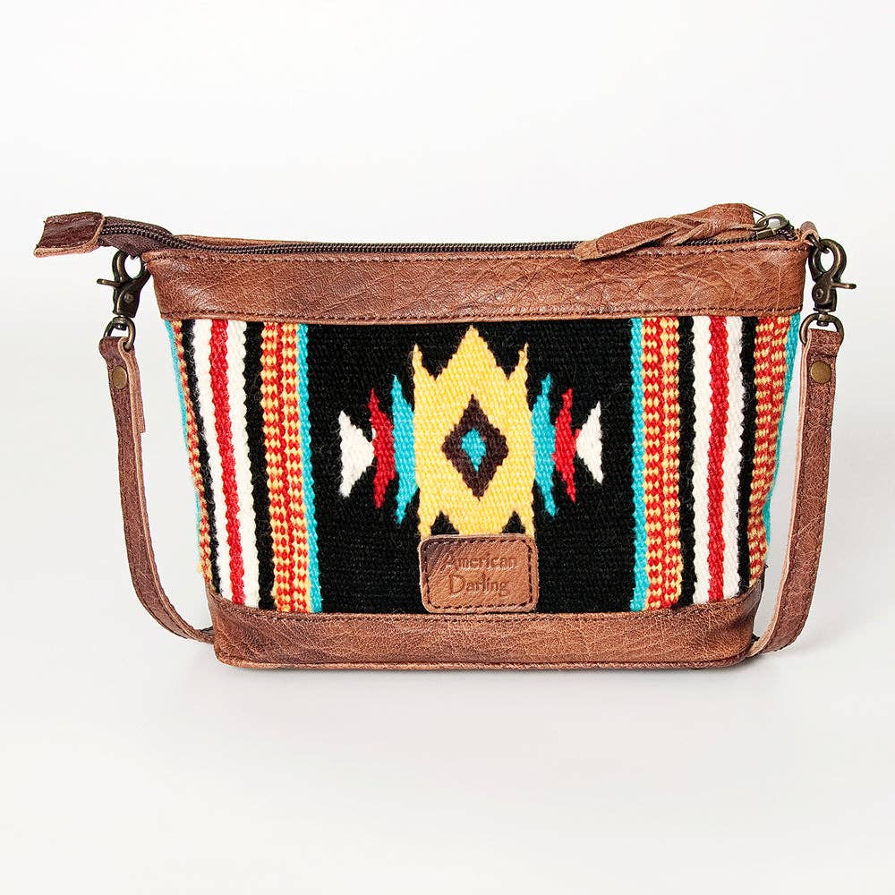 Southwestern Saddle Blanket Crossbody Bag with Genuine Leather Trim