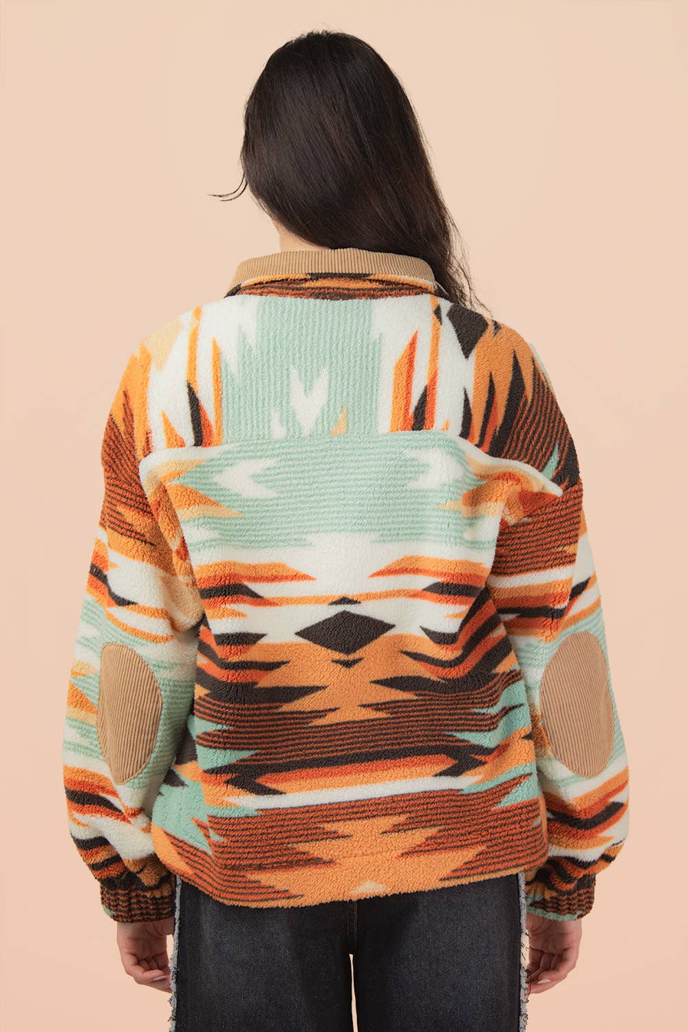 Half Zip Up Aztec Graphic Fleece Top
