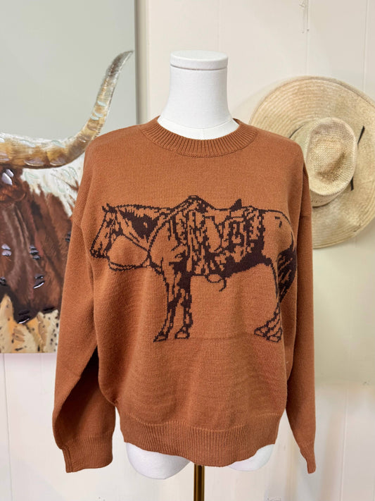 The Cowpony crewneck sweater in chocolate brown
