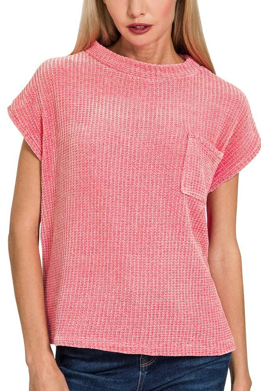 Chenille Waffle Short Sleeve Sweater
