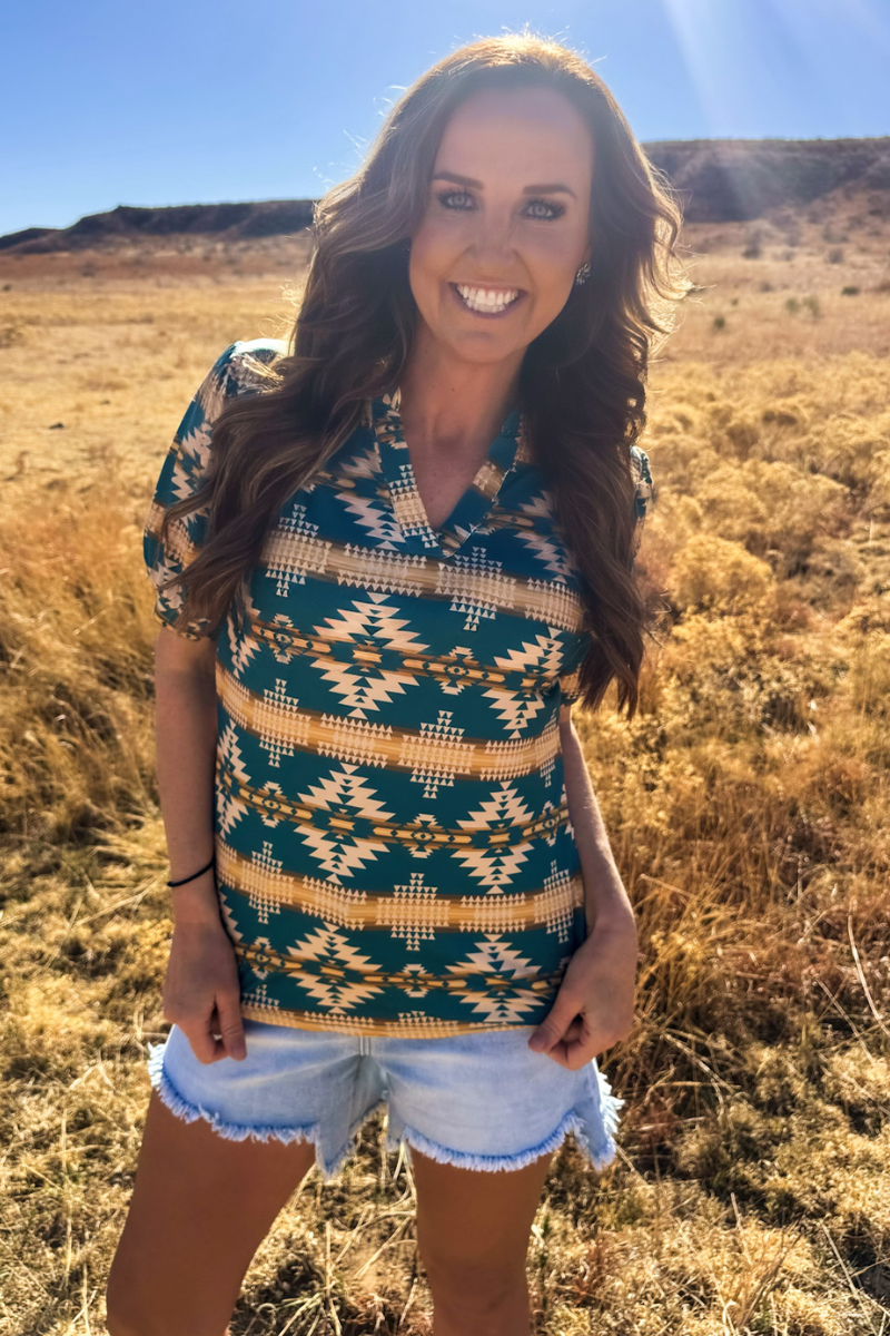 Turquoise Twist Aztec Top
