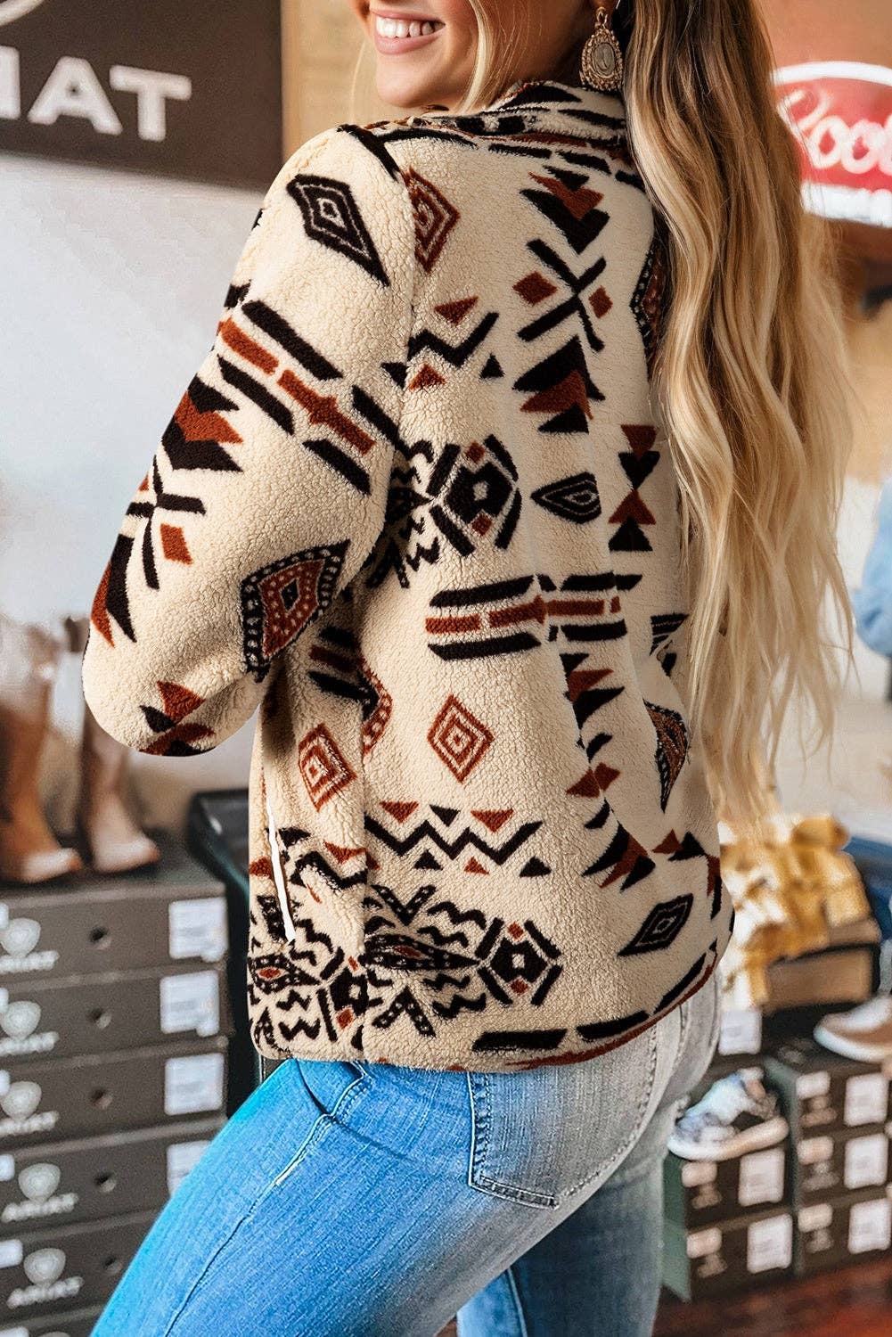 Black or Khaki Western Aztec Half Zip Plush Sweatshirt