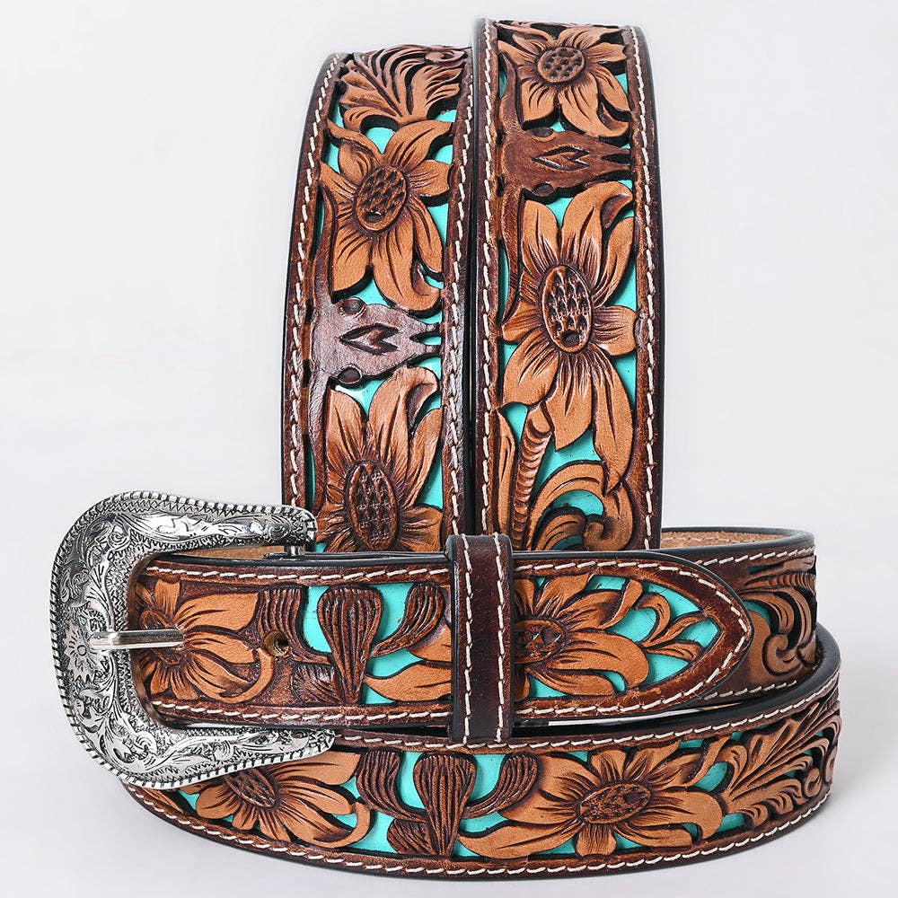 Men & Women Genuine American Leather Belt Brown Hand Tooled