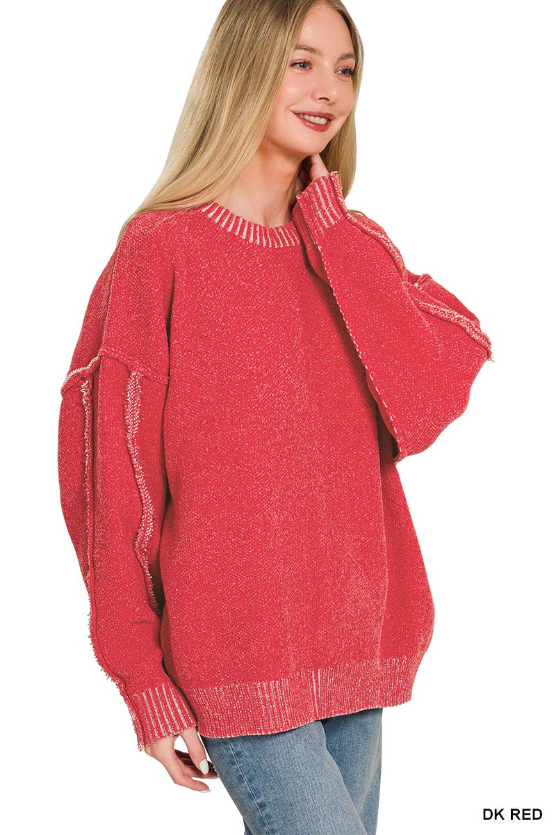 Exposed Seam Drop Shoulder Oversized Sweater
