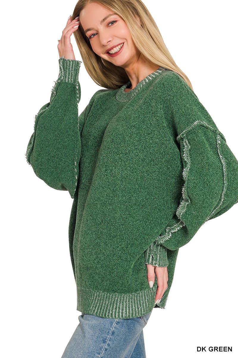 Exposed Seam Drop Shoulder Oversized Sweater