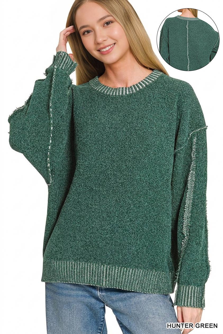 Exposed Seam Drop Shoulder Oversized Sweater