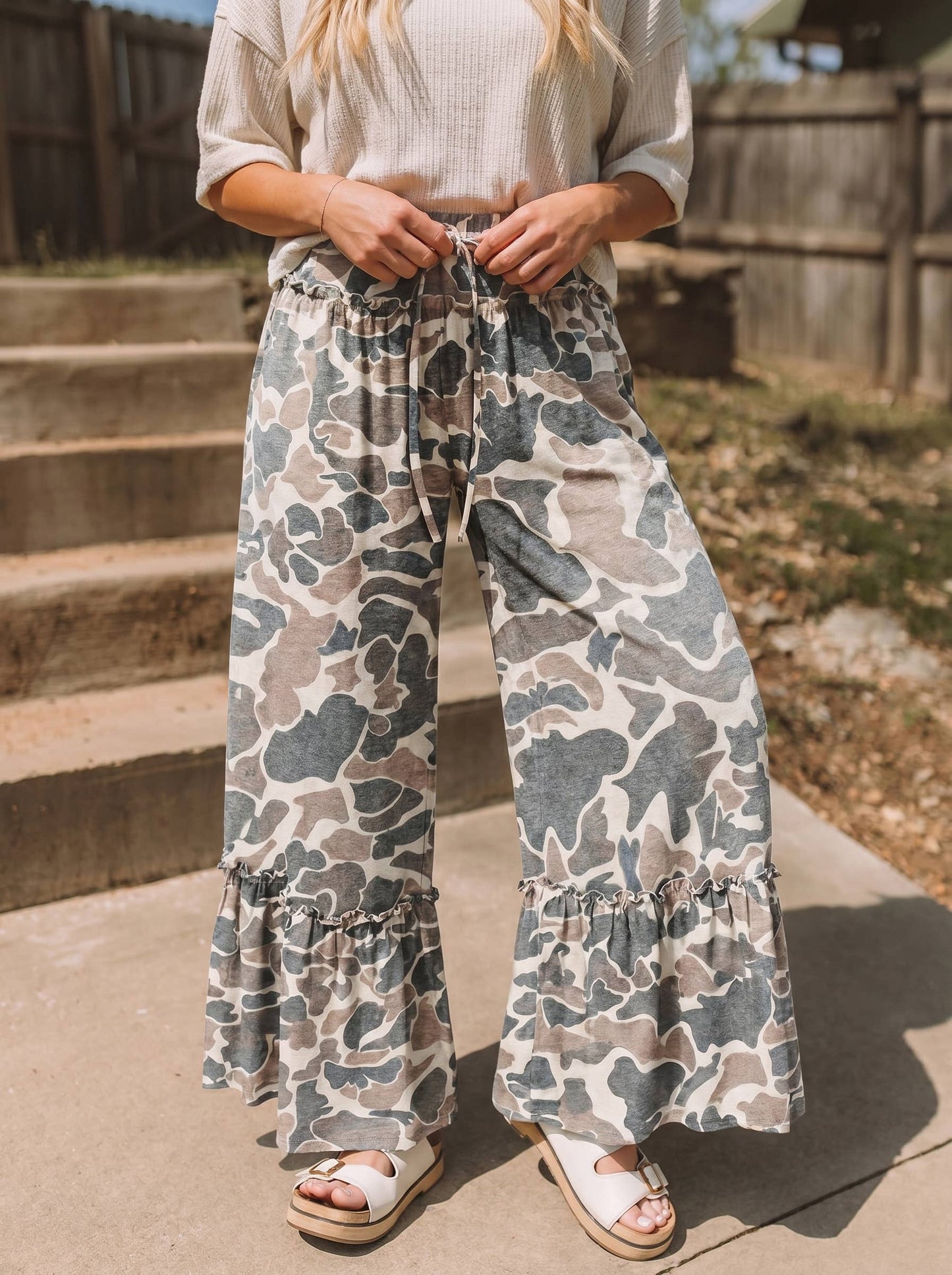 Western Leopard/camo Print Frilled Detail Drawstring Pants