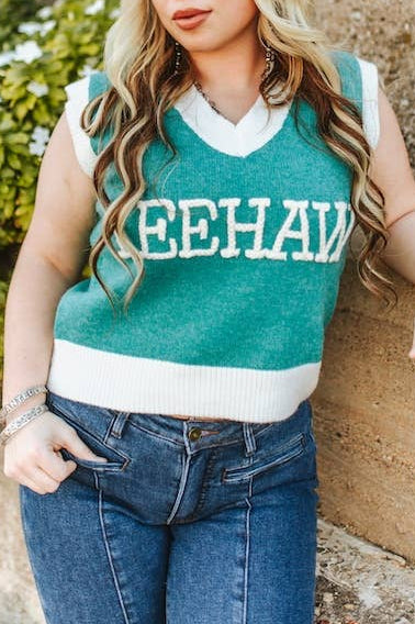 Jade Ivory Yeehaw Knit Sleeveless Sweater
