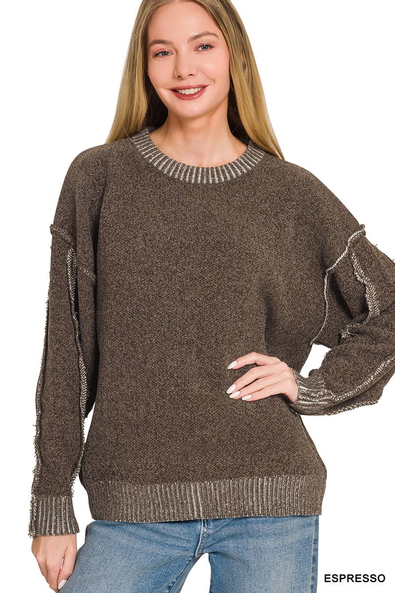 Exposed Seam Drop Shoulder Oversized Sweater