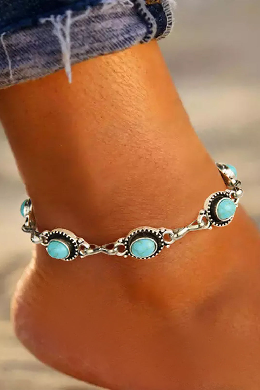 Silver and Turquoise Color Ankle Braclet