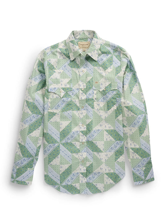 Ely Cattleman Women's Cowboygirl Sage Brush Quilt Patch Print Pearl Snap Shirt