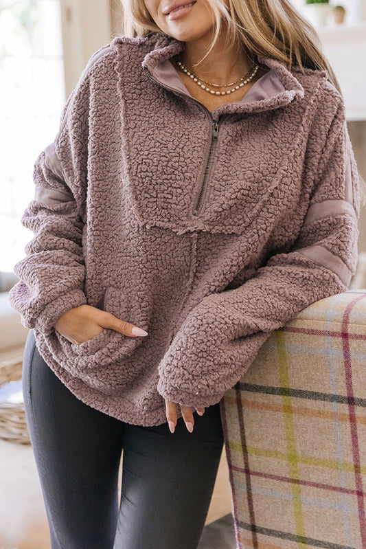 Dusty Pink Half Zip Fluffy Pullover