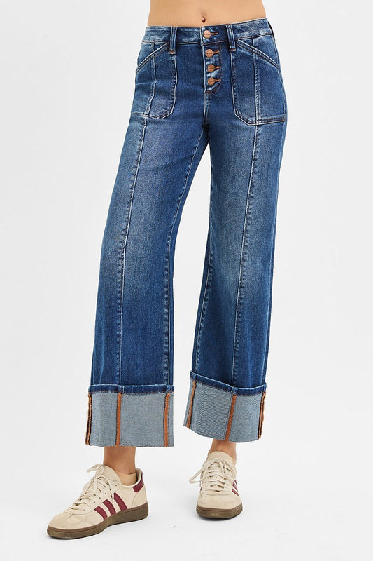 Risen Jeans Seam Front Pocket Cuff Button Fly