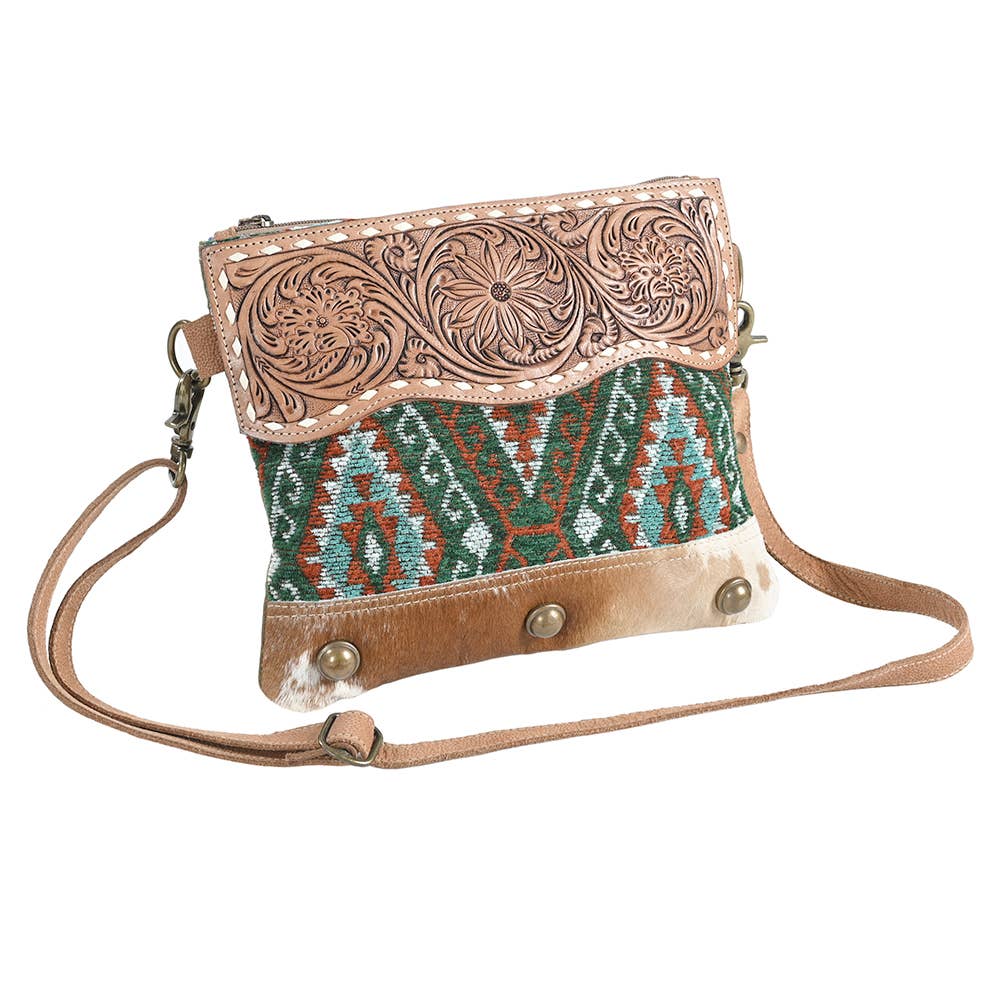 Olay Buckstitch Baby Leather Tooled Aztec Handbag