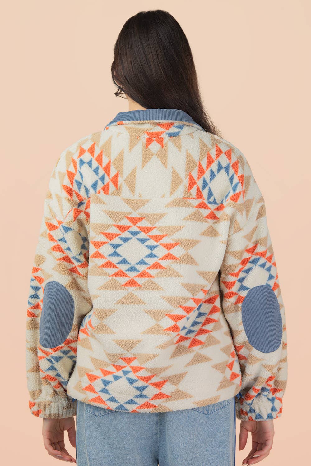 Half Zip Up Aztec Graphic Fleece Top