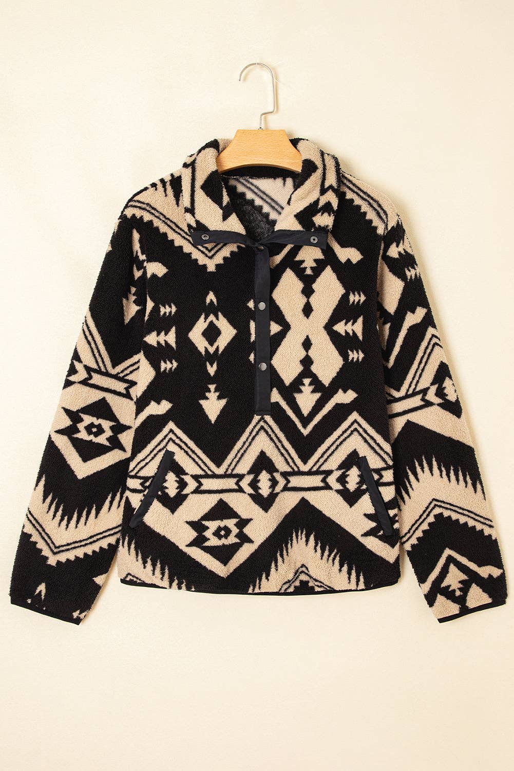 Black or Khaki Western Aztec Half Zip Plush Sweatshirt