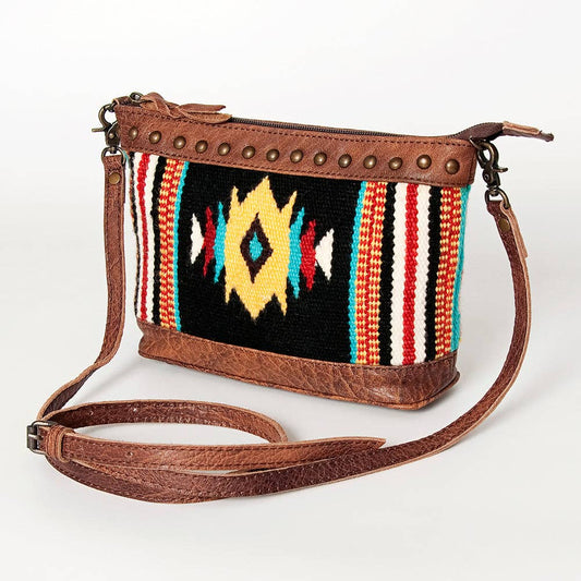 Southwestern Saddle Blanket Crossbody Bag with Genuine Leather Trim