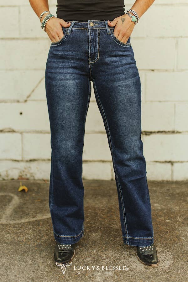 Dark Wash Pocket Detail Mid Rise Trouser Jeans (32in)