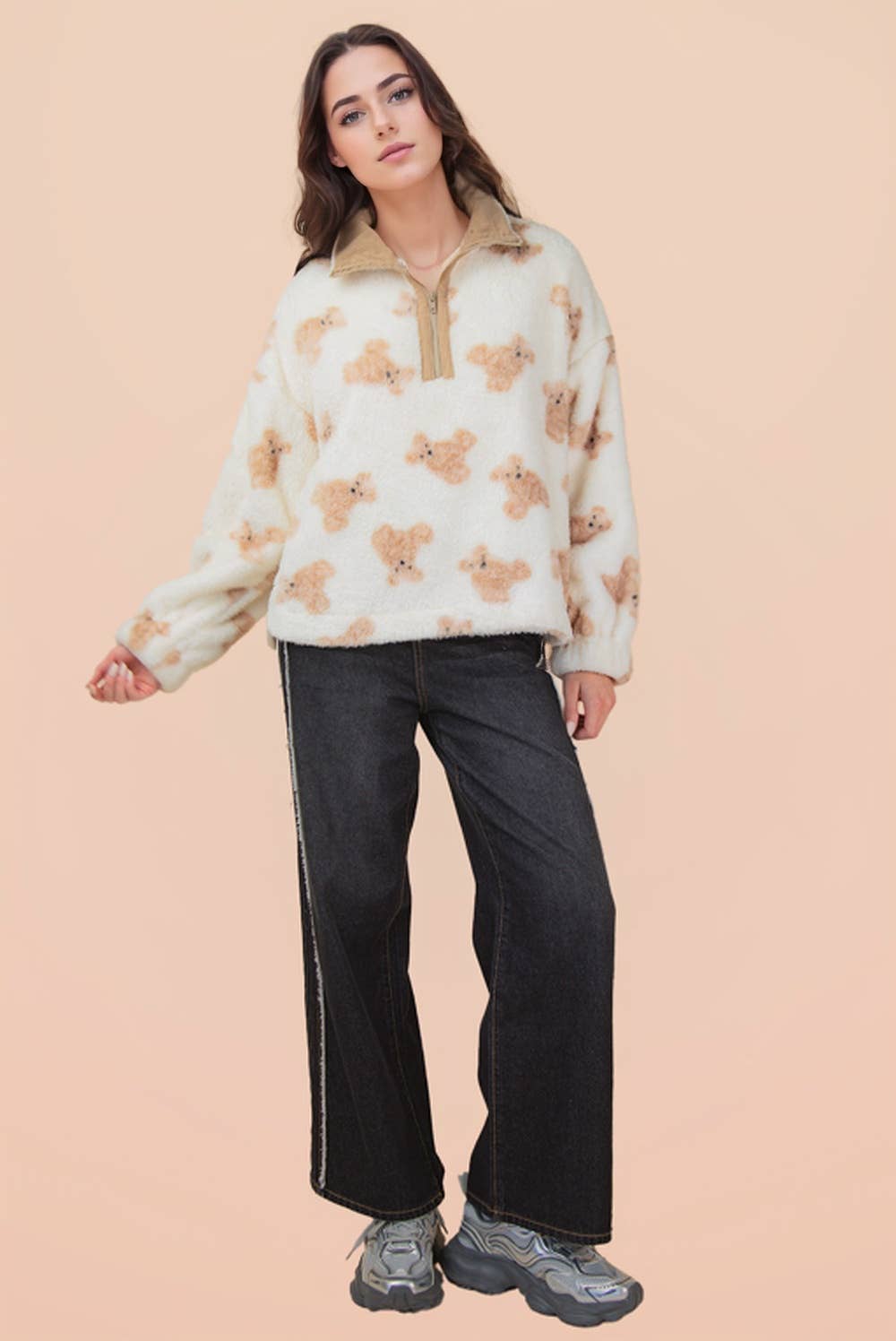 Half Zip Up Aztec Graphic Fleece Top